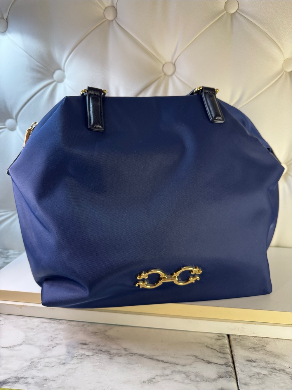 Wonder Navy Blue Women’s Tote Bag with Gold Accent